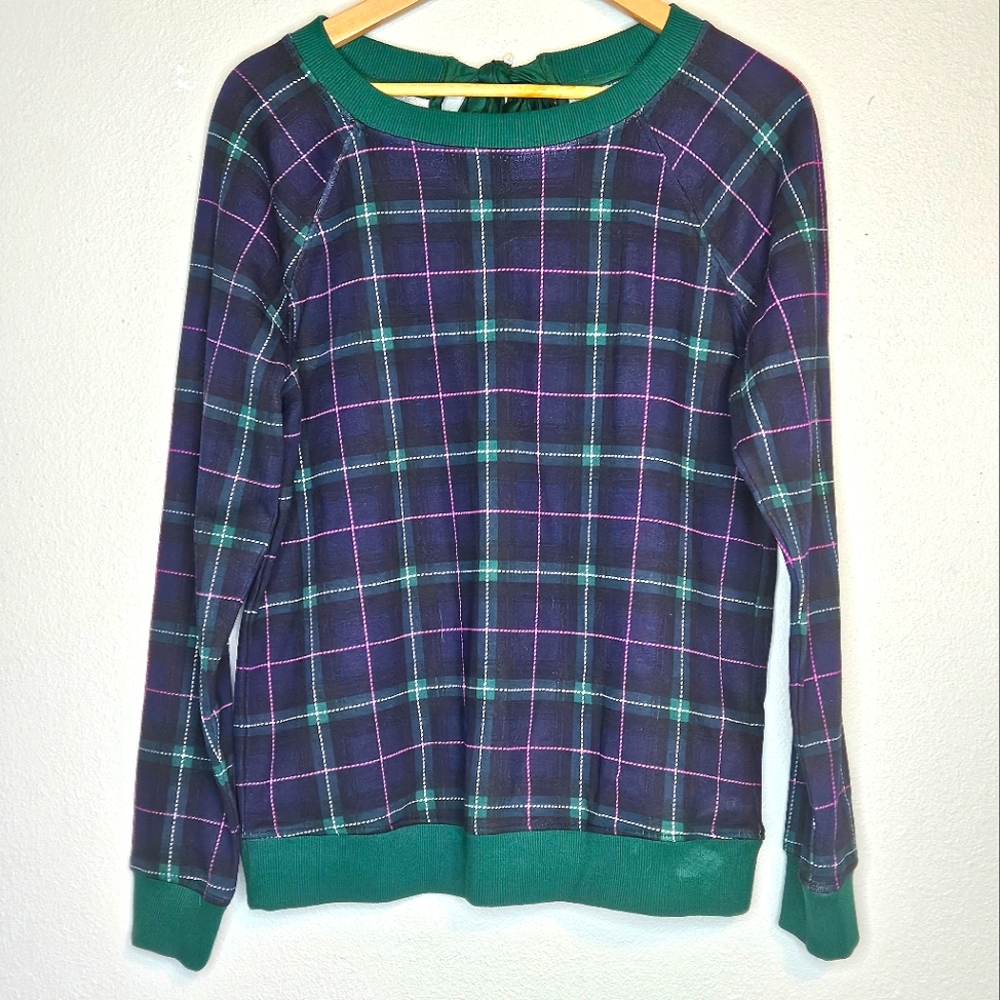 Crown & Ivy Plaid Sweatshirt Long Sleeve Top Size Medium